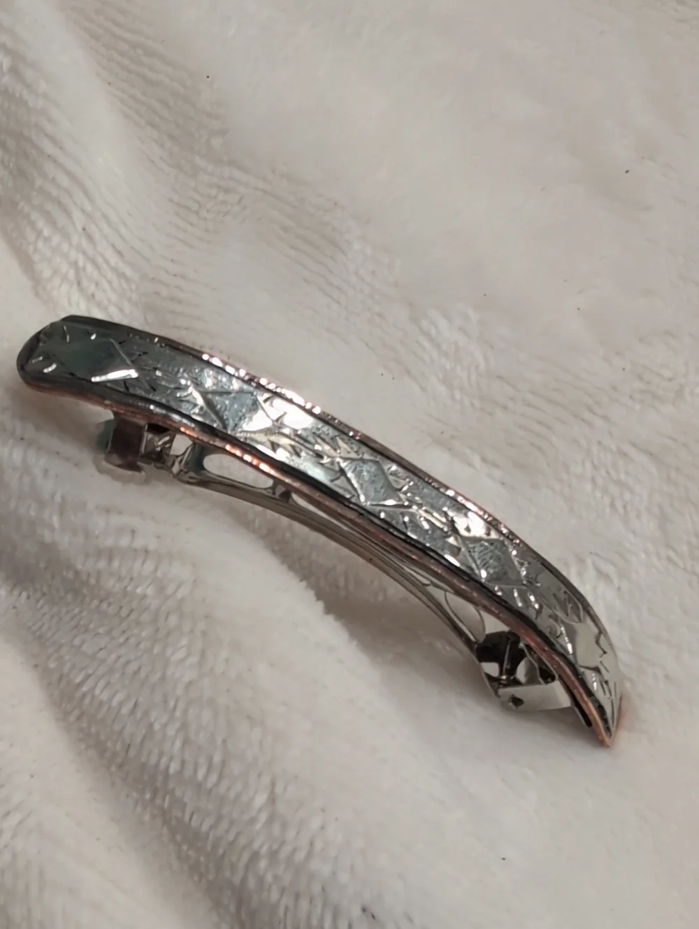 Navajo Made Silver And Copper Stamped Metal Hair Barrette